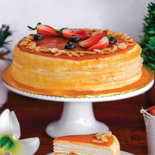 Salted caramel almond mille crepe cake e1593061090566