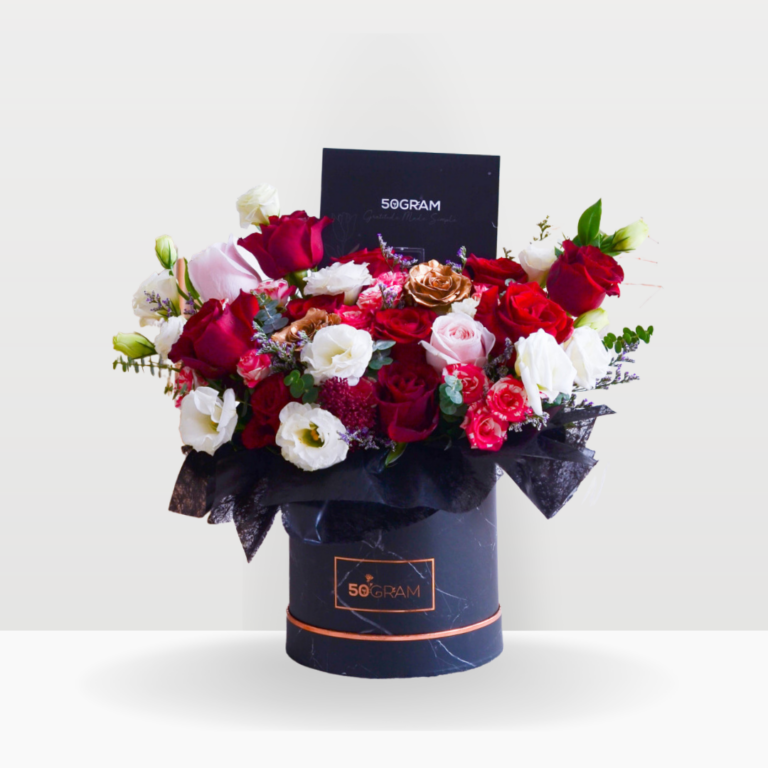 Red Rose, Rose, Cream Rose, Brut Carnation, White Orchid, Caspia White, Eucalyptus Cinerea, Free Delivery, KL, Kuala Lumpur, Birthday, Surprise Flower Box Free Delivery Flower box Free Delivery