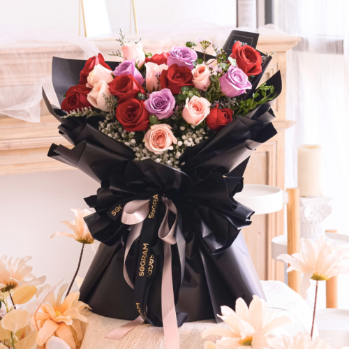 Red Rose, Purple Rose, Champagne Rose, Baby Breath - Large Size - Free Delivery KL & PJ