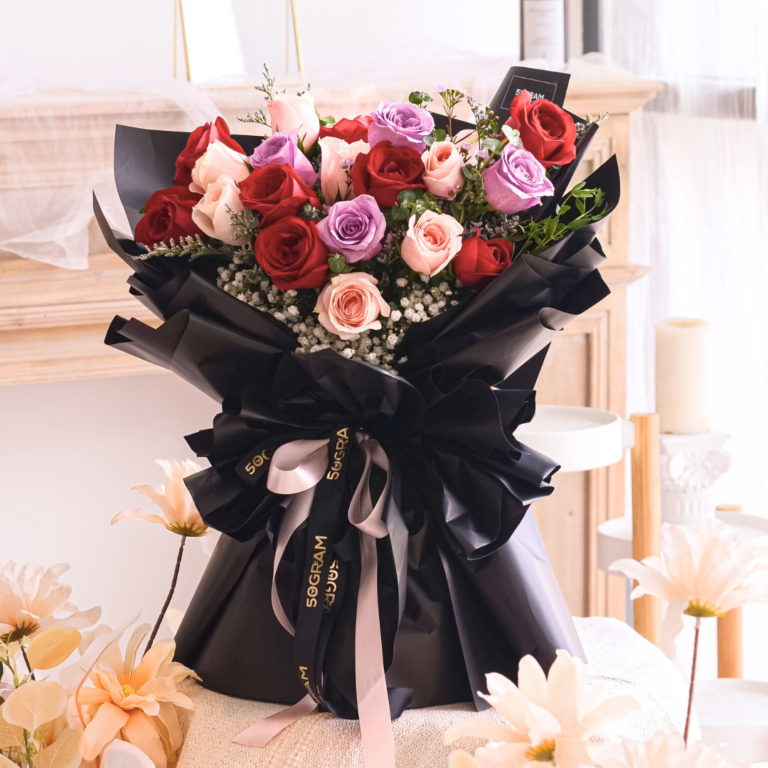 Red Rose, Purple Rose, Champagne Rose, Baby Breath - Large Size - Free Delivery KL & PJ