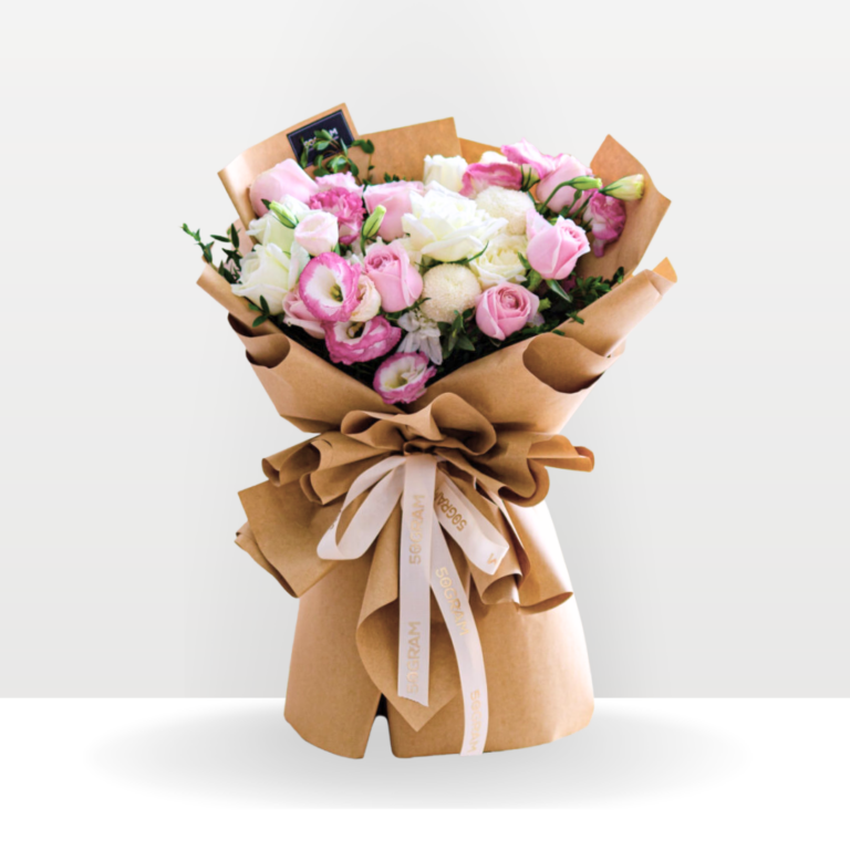Pink Roses, White Rose, White ping pong, eustoma, free delivery in KL & PJ