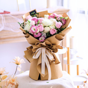 Pink Roses, White Rose, White ping pong, eustoma, free delivery in KL & PJ - Large size