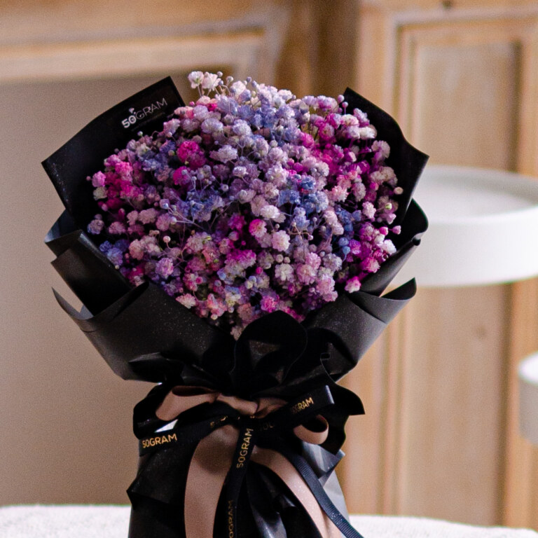 Purple Color Baby Breath Flower Bouquet with blurred background
