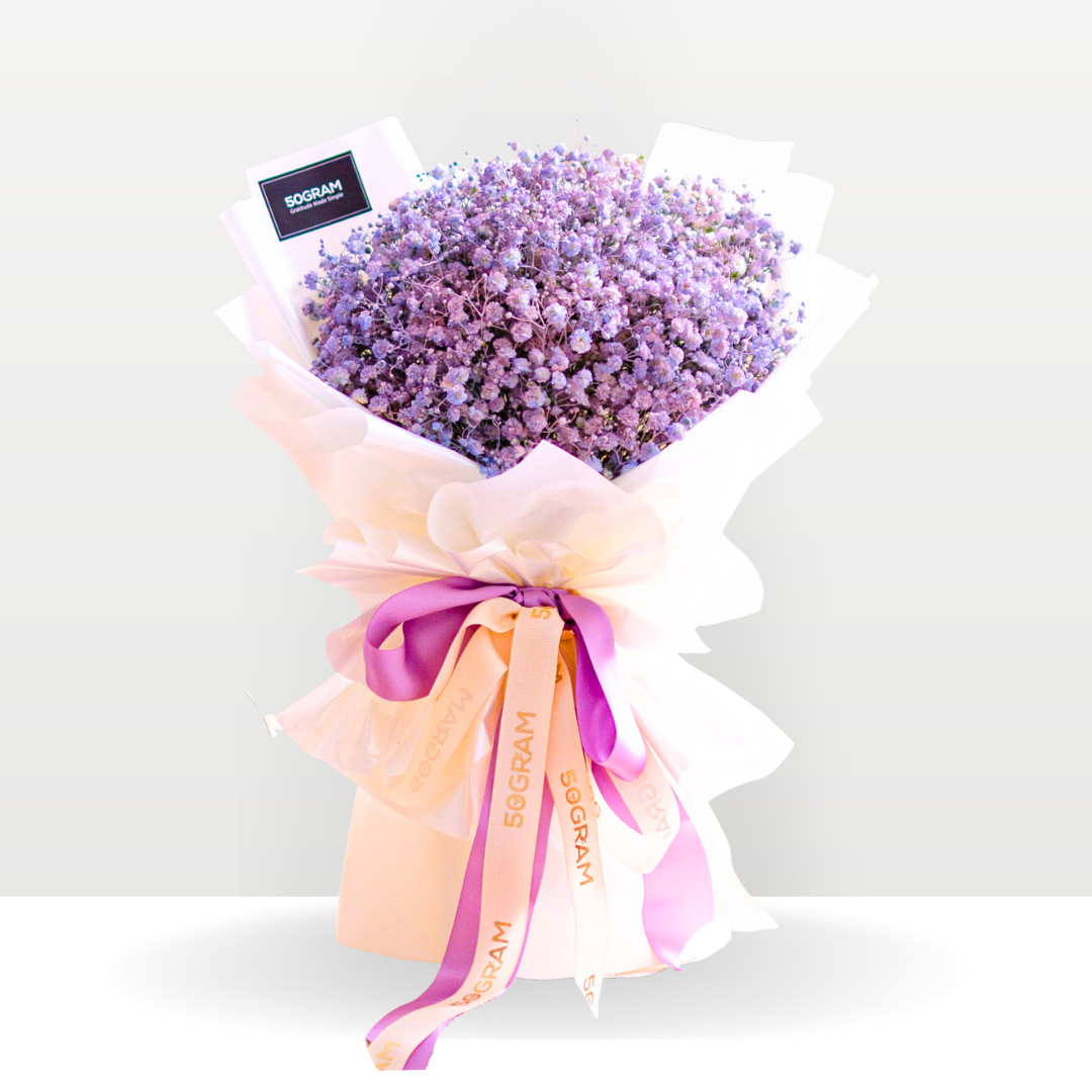 Baby lavender, lavender, purple, baby breath - hand bouquet free delivery kl & pj