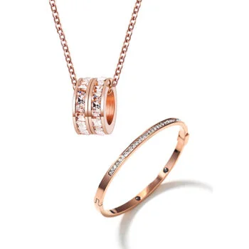 Eloise necklace paired with arya bangle jewellery set in rose gold 1