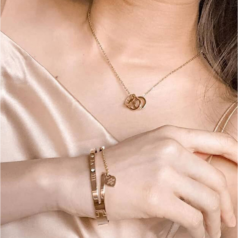 Faith Necklace Paired with Keira Bangle Jewellery Set in Rose Gold 2
