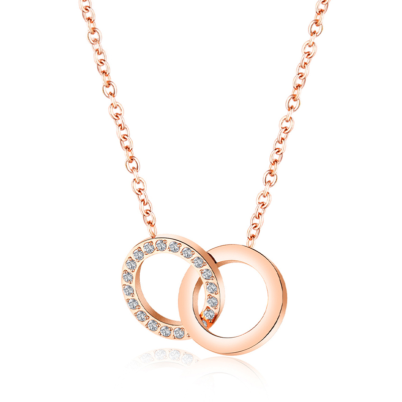Galadriel Double Hoop Interlocking Necklace in Rose Gold 2