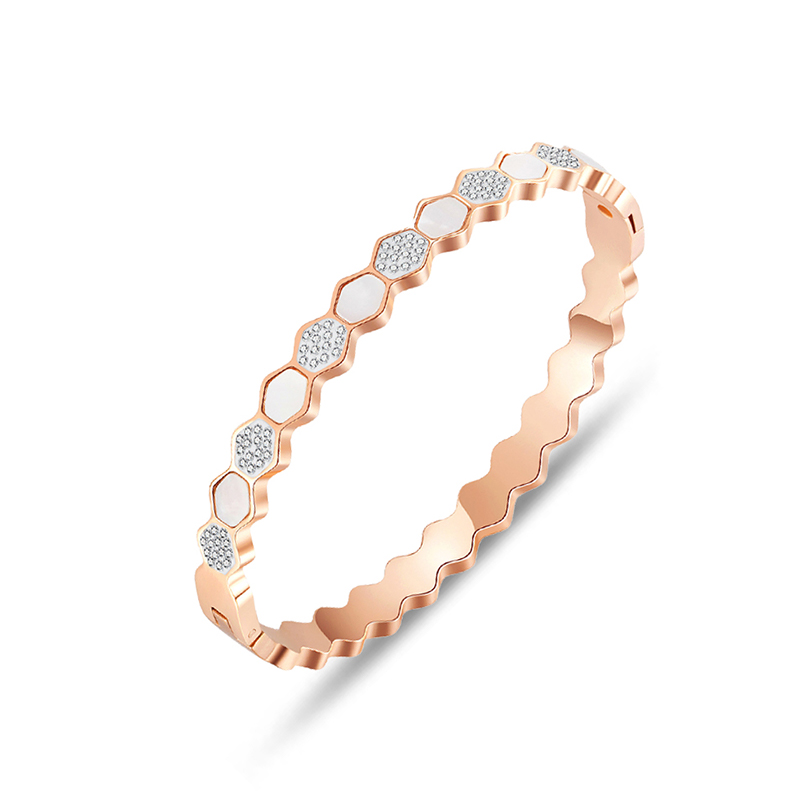 Lorelei honeycomb with mother pearl bangle in rose gold 2