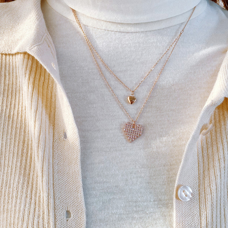 Virtual love pixelated multi layer necklace in rose gold 1