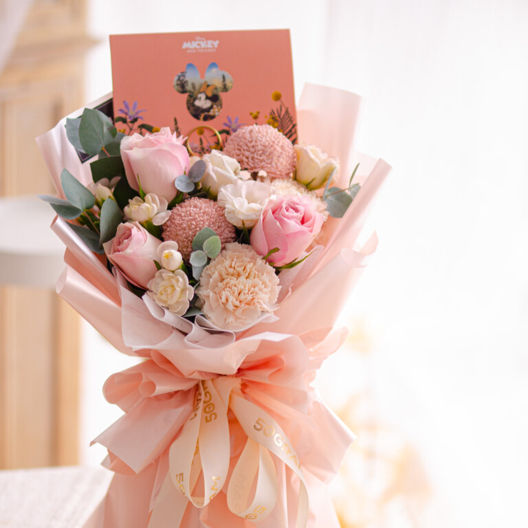 Pink Rose, Brut Carnation, White Ping Pong, White Eustoma, Spray Carnation White, Eucalyptus Cinerea, Free Delivery, KL, Kuala Lumpur, Birthday, Surprise