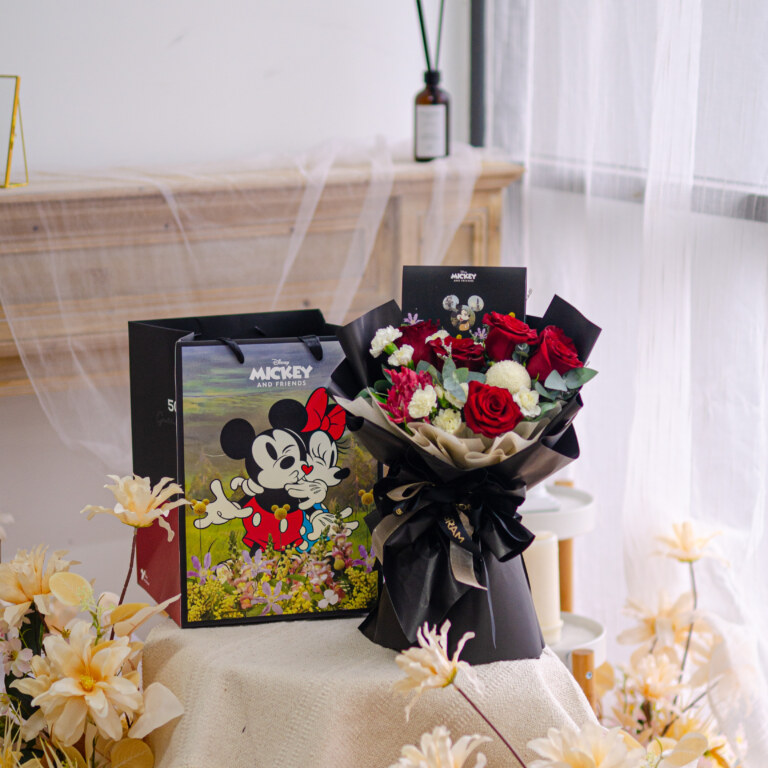 Kenya Red Rose, Alstroemeria Red, White Ping Pong, Spray Carnation White, Caspia Purple, Eucalyptus Cinerea, Free Delivery, KL, Kuala Lumpur, Birthday, Surprise, Mickey