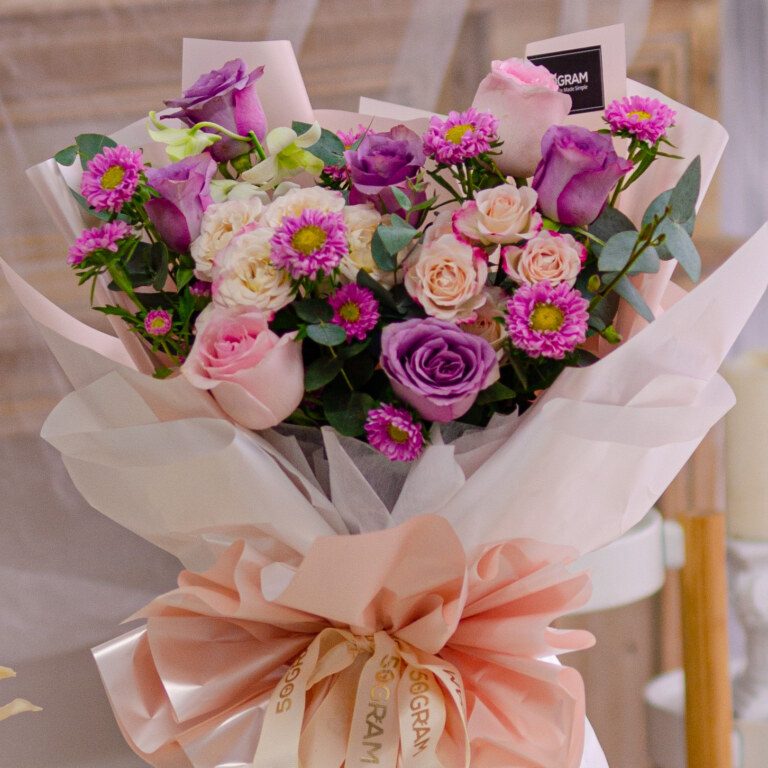 Purple Rose, Pink Rose, Aster Pink, Spray Rose, White Orchid, Eucalyptus Cinerea, Free Delivery, KL, Kuala Lumpur, Birthday, Surprise