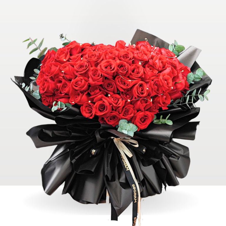 luxuriante-99 roses-black-wrap - Marriage Proposal , big flower bouquet , Free Delivery KL & PJ