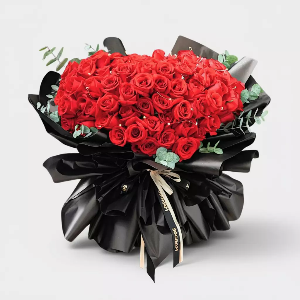 Luxuriante 99 Roses Marriage Proposal Hand Bouquet - Black