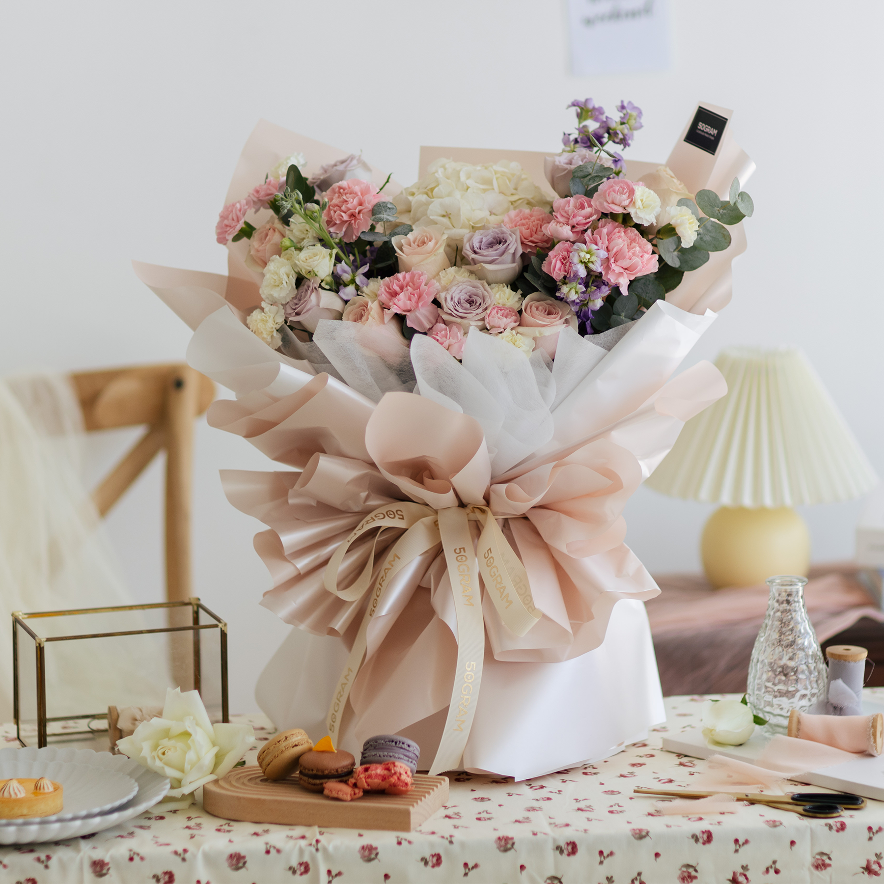 Pink Scape White Hydrangea Bouquet – Large