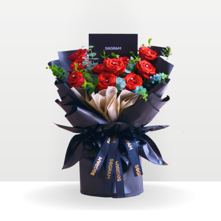 Red roses with baby breath Bouquet, Free Delivery, KL, Kuala Lumpur, Birthday, Surprise Flower Box Free Delivery