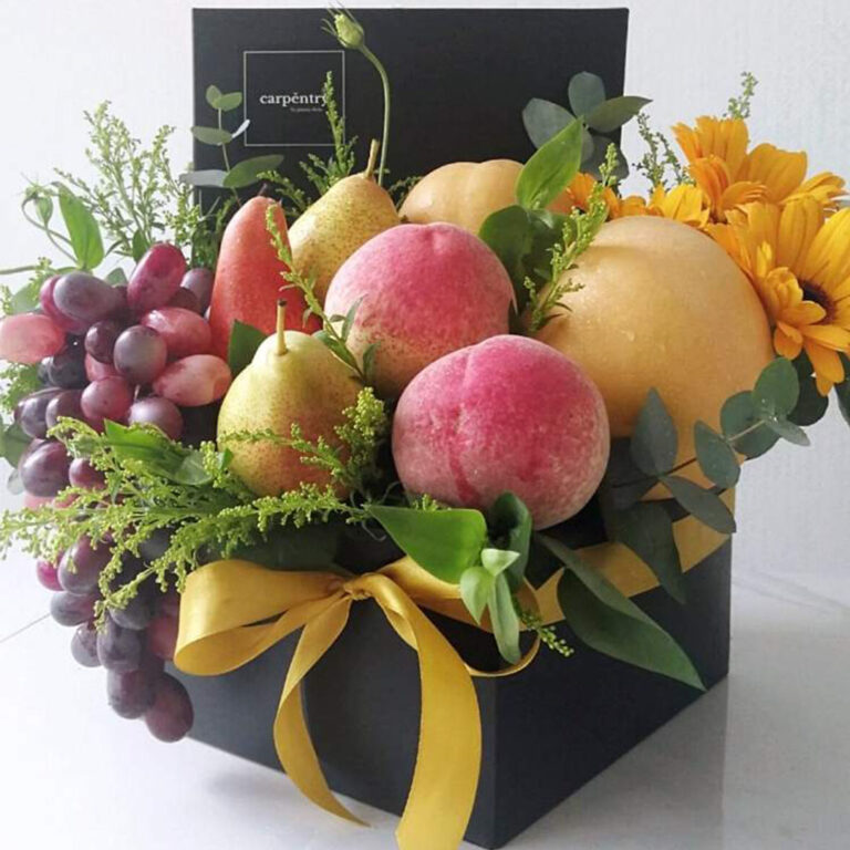 Fruit Box, Get well soon, Free Delivery, KL, Kuala Lumpur, Birthday, Surprise, Grapes, peach, mango, pear, gerbera, eucalyptus