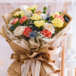 Cream Rose, Yellow Carnation, Orange Carnation, Enrygium Blue, Baby Breath, Eucalyptus Baby Blue, Free Delivery, KL, Kuala Lumpur, Birthday, Surprise