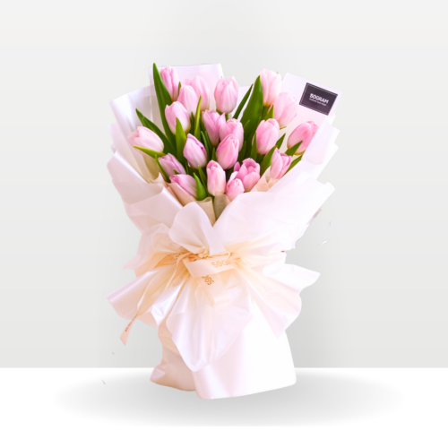 Light pink tulips hand bouquet, light pink, tulip, light pink tulip, free delivery, kl, kuala lumpur, birthday, surprise free delivery kl & pj