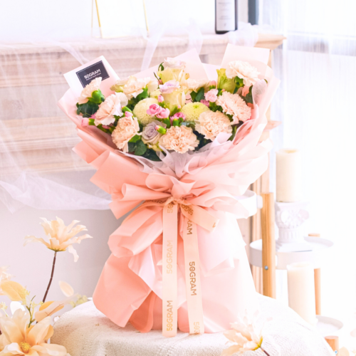 Primo Amore - Beige Carnation Bouquet Beige Carnation, Kenya Raindance, White Ping Pong, Spray Carnation Pink, Eucalyptus Cinerea, Free Delivery, KL, Kuala Lumpur, Birthday, Surprise