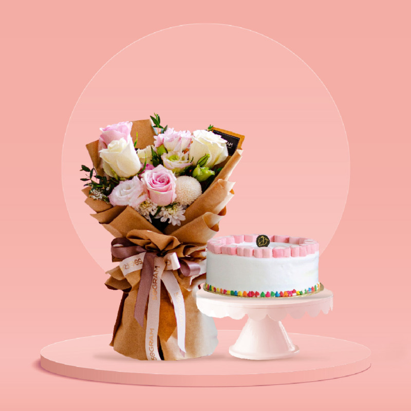 Pink, white, rose, pink rose, white rose, cake, bundle, free delivery, kl, kuala lumpur, birthday, surprise