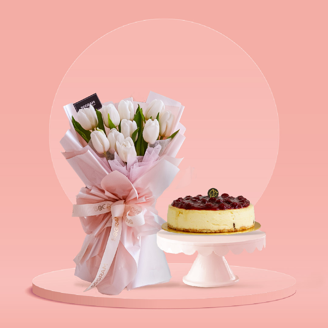 White tulip & cake bundle – regular
