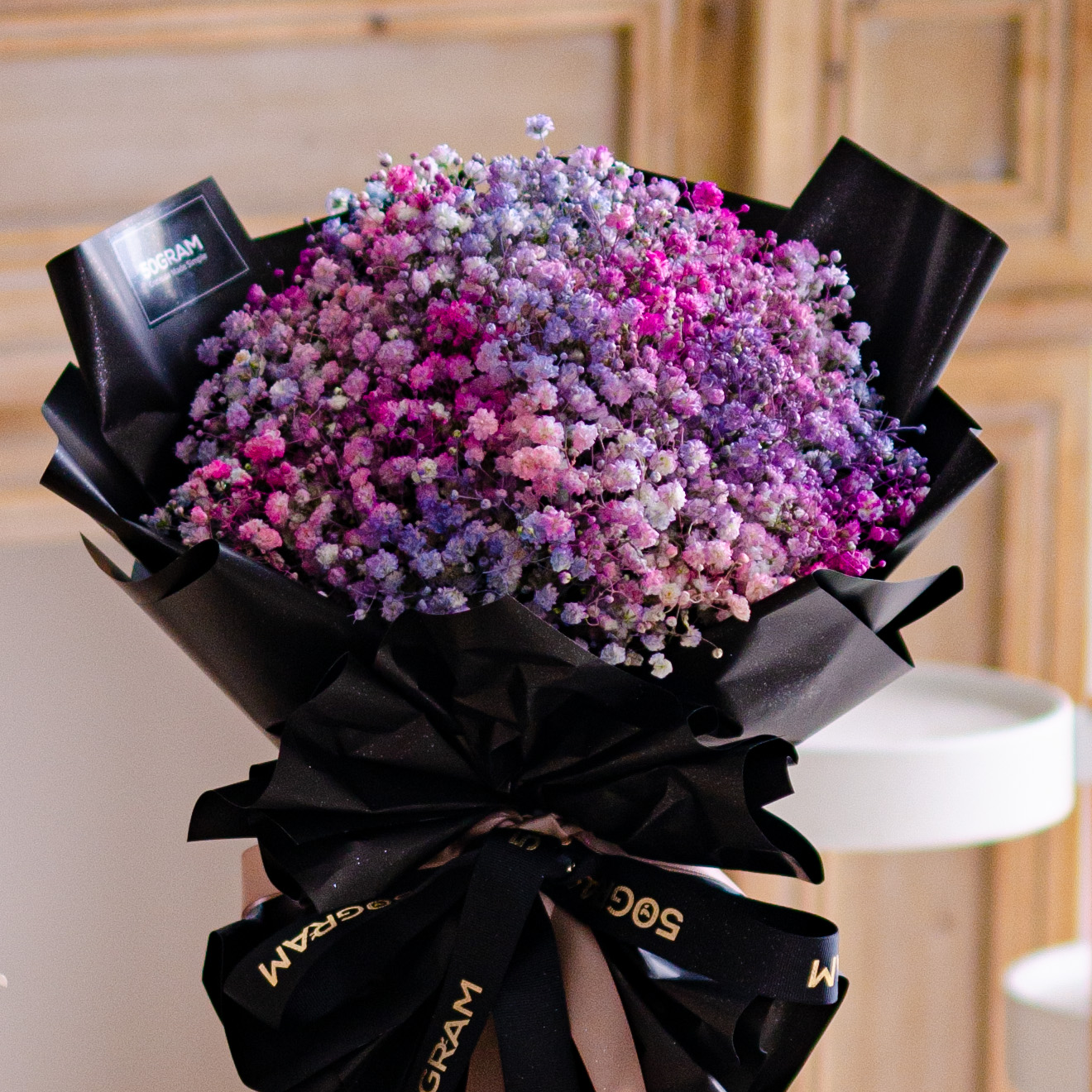 Purple Colour Baby Breath Flower Bouquet with blurred background