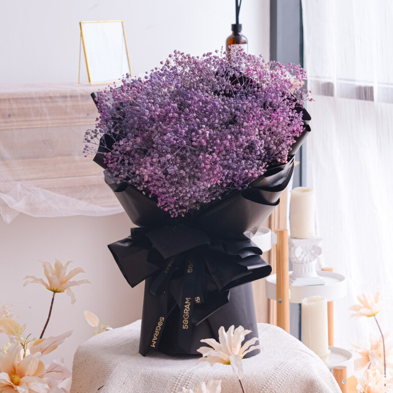Purple Color Baby Breath Flower Bouquet with blurred background