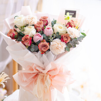 Cappuccino rose, pink rose, cream rose, brut carnation, white orchid, caspia white, eucalyptus cinerea, free delivery, kl, kuala lumpur, birthday, surprise
