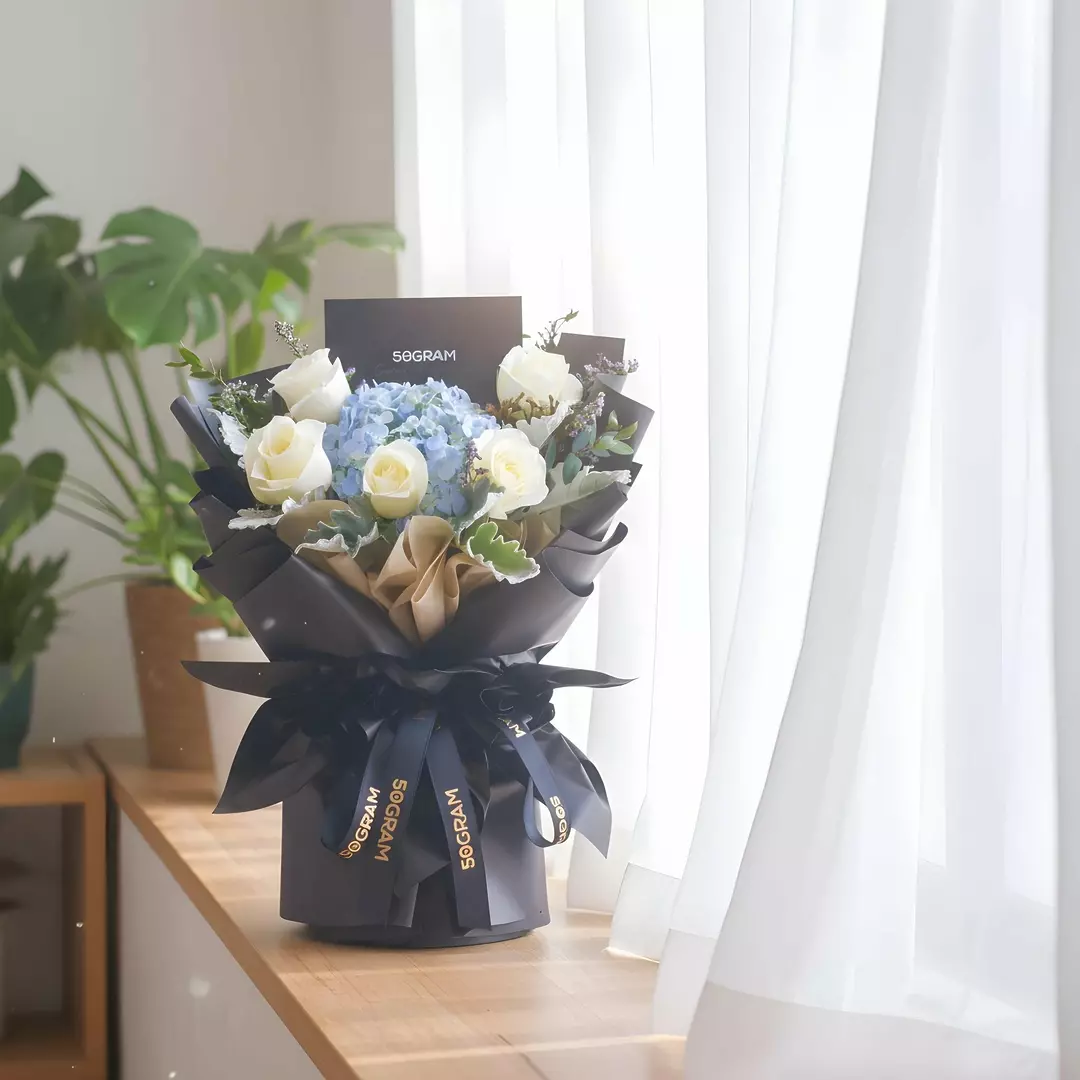 Aozora Blue Hydrangea Hand Bouquet