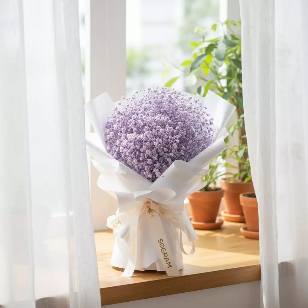 Baby Lavender Baby Breath Hand Bouquet