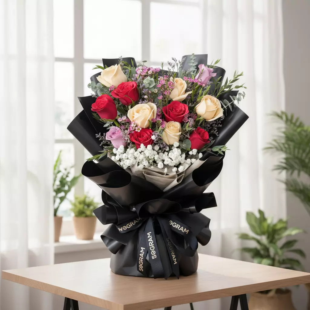 Evermore Red and Champagne Roses Hand Bouquet