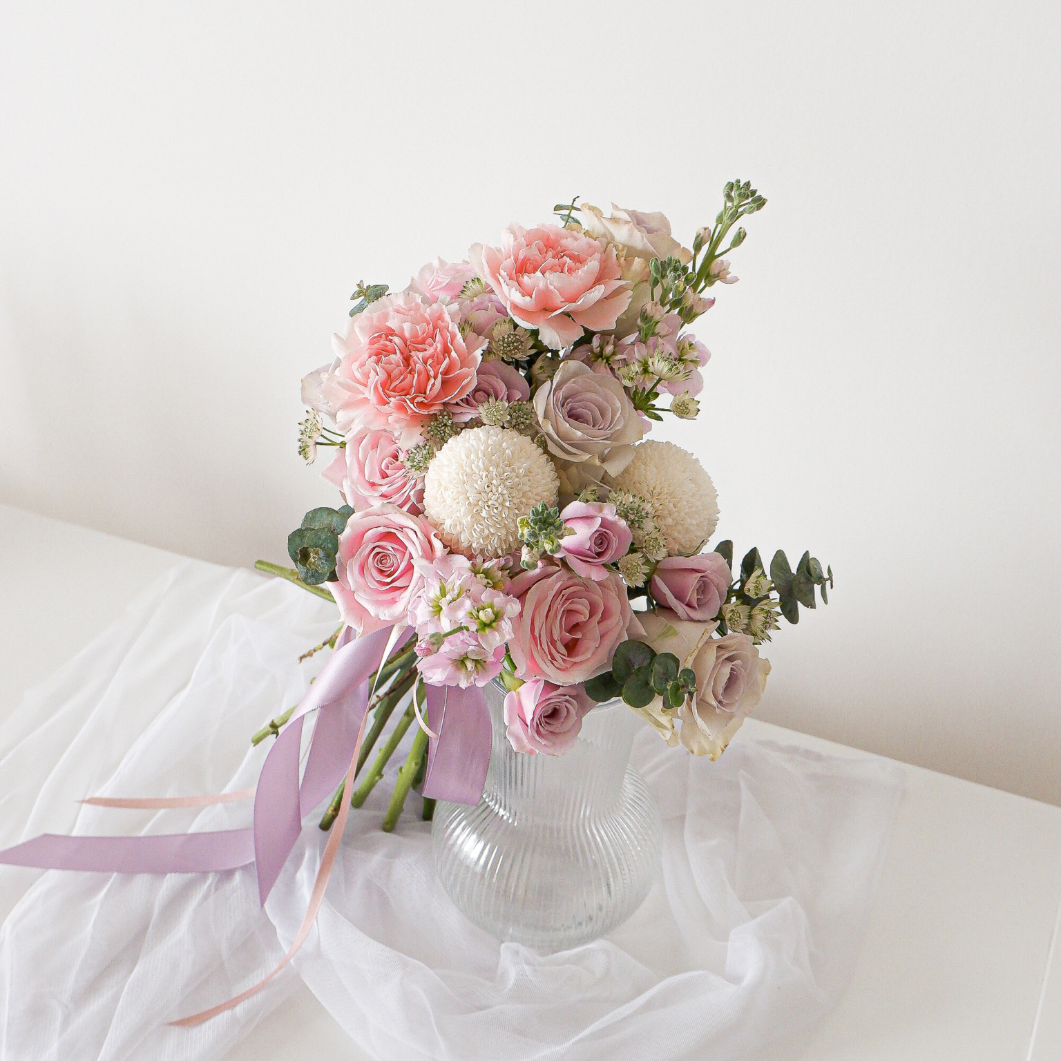 Pink rose, carnation, matthiola, bridal bouquet, bridal, wedding, , free delivery, kl, kuala lumpur
