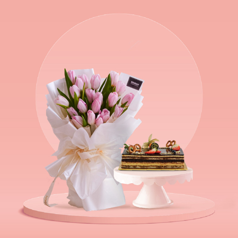 Light pink, tulip, light pink tulip, cake, bundle, free delivery, kl, kuala lumpur, birthday, surprise