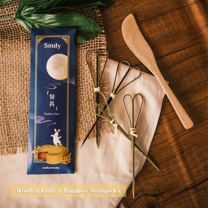 Blue packaging for wooden toothpick and wooden knife