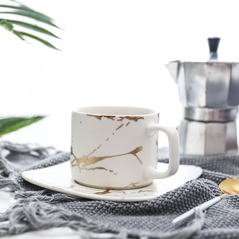 Classy marbled ceramic coffee cup white 1