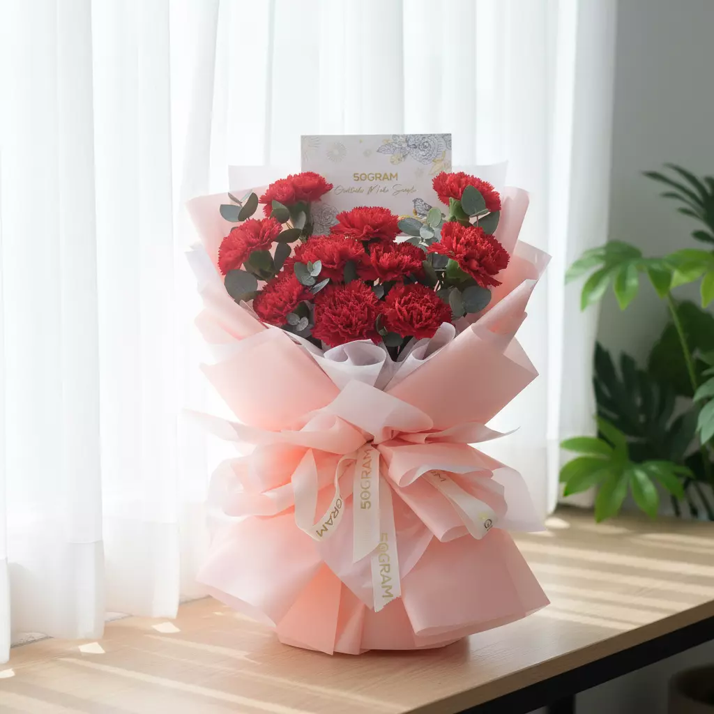Elegant Beauty Red Carnation Hand Bouquet