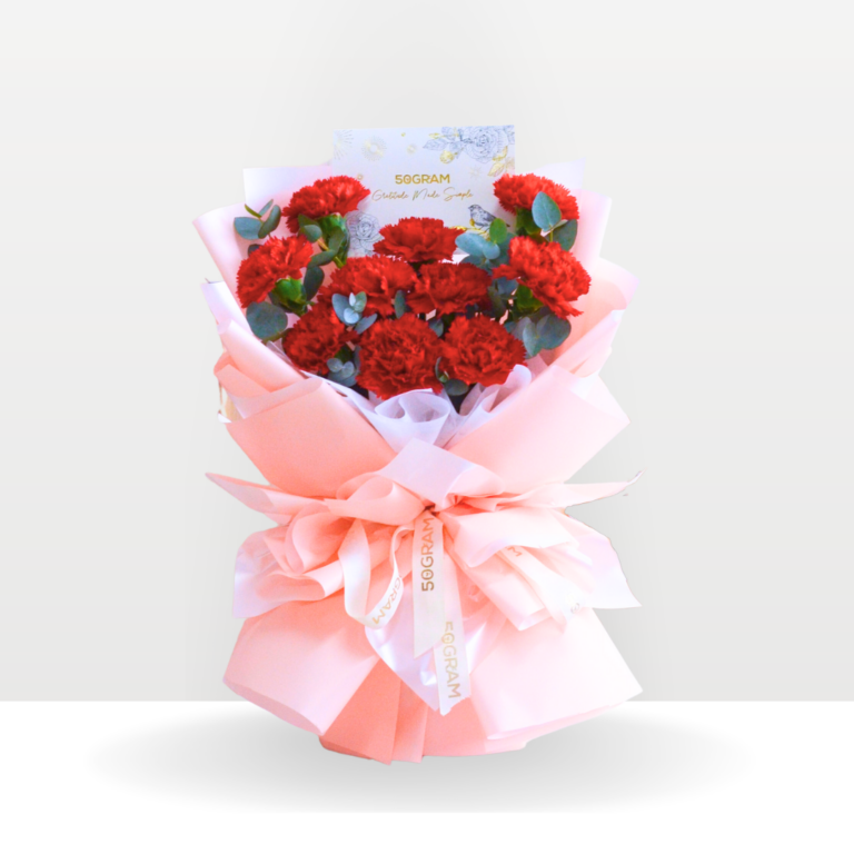 Elegant Beauty Red Carnation Hand Bouquet , Free Delivery KL & PJ