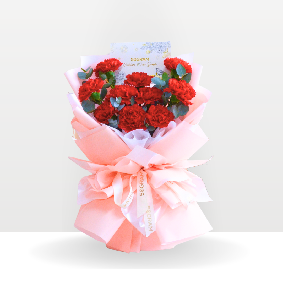 Elegant beauty red carnation hand bouquet , free delivery kl & pj