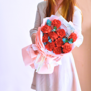 Elegant Beauty Red Carnation Hand Bouquet , Free Delivery KL & PJ