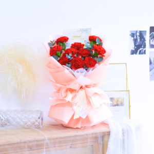 Elegant Beauty Red Carnation Hand Bouquet , Free Delivery KL & PJ