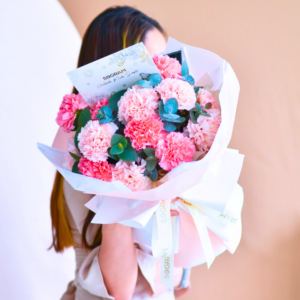 Delicate Embrace Round Shape Pink Carnation Bouquet Free Delivery KL PJ