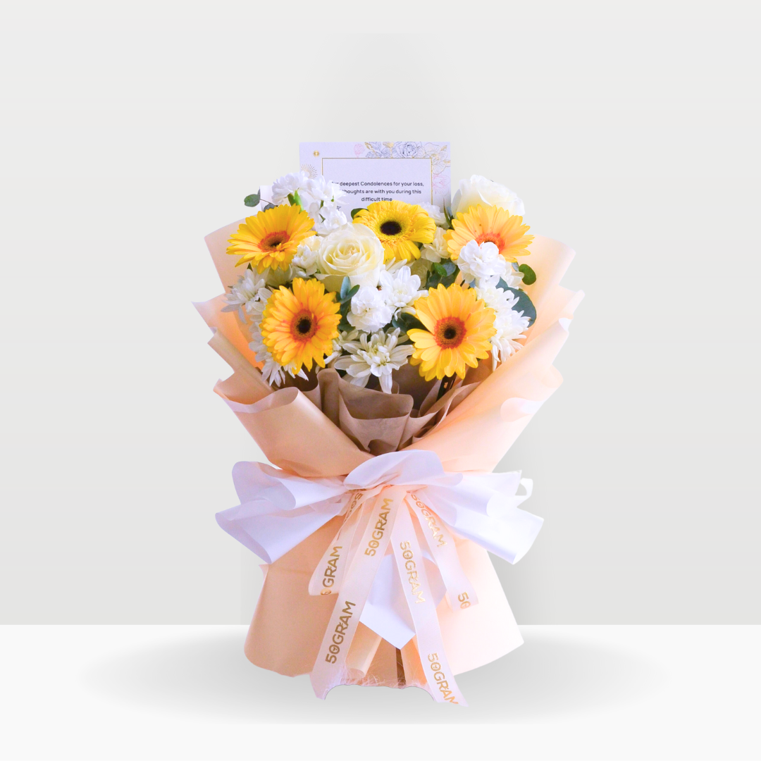 Yellow Condolences Bouquet Standard Size Free Delivery KL & PJ