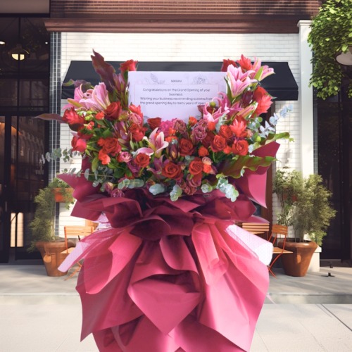 red dress business opening flower stand 7