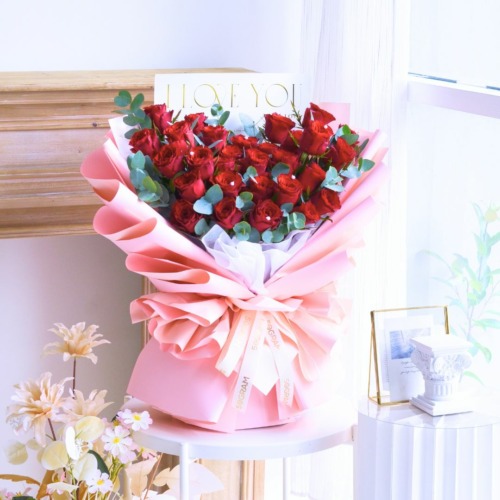 Crimson Whispers Red Roses Valentine Hand Bouquet Large 3