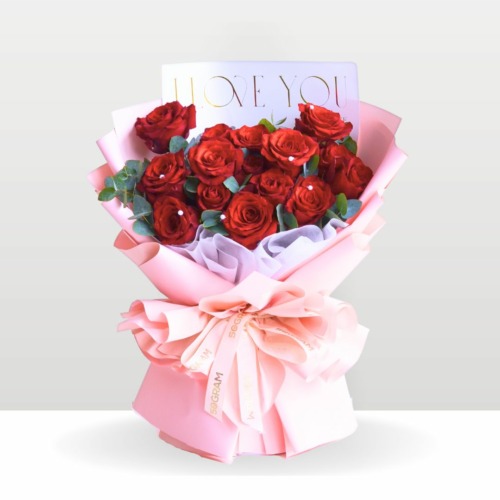 Crimson whispers red roses valentine hand bouquet medium 1