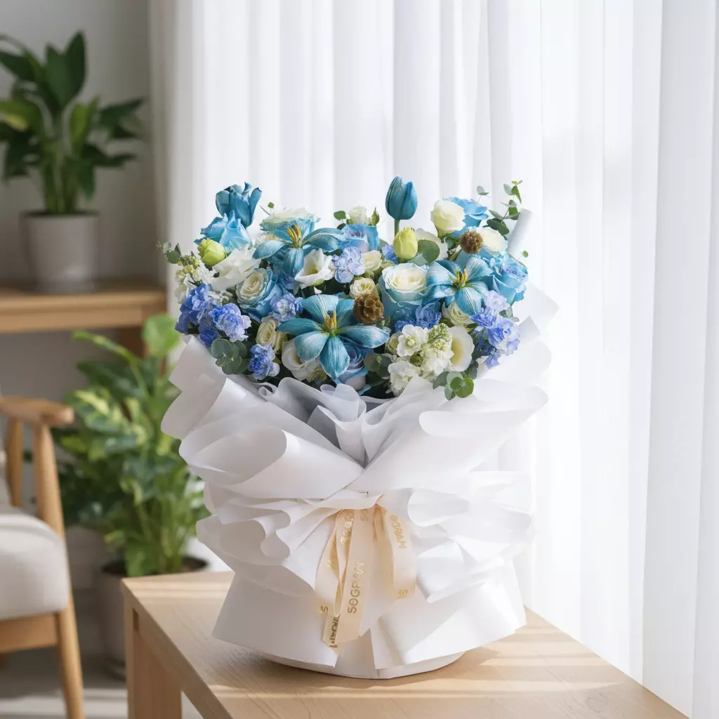 Ethereal Blue Posy Blue Roses Hand Bouquet