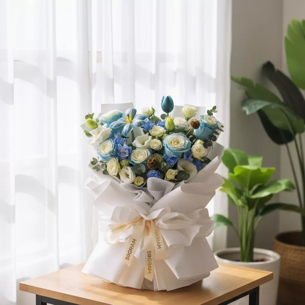 Ethereal Blue Posy Blue Roses Hand Bouquet