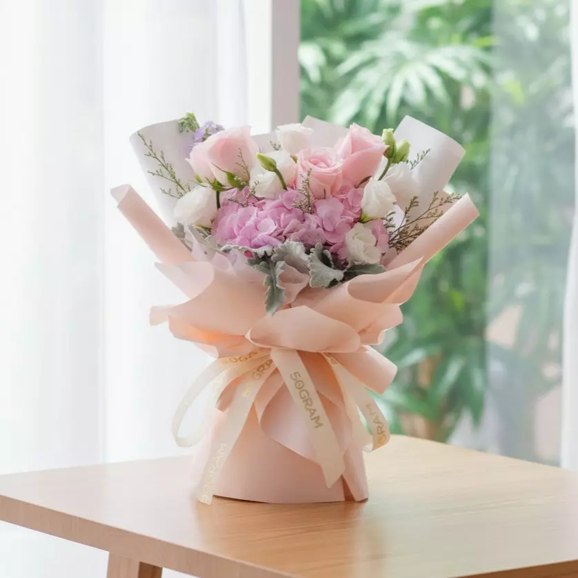 Blush Kiss Pink Hydrangea Hand Bouquet