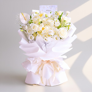 Snowy Bliss White Roses Hand Bouquet